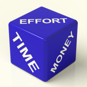 Effort Time Money Blue Dice Representing The Ingredients For making the most out of your online marketing