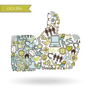 social media thumb up with icons of likes and engagements